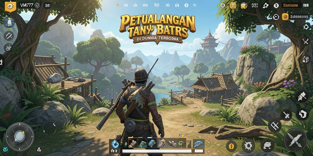 Screenshot gameplay VM777 memperlihatkan petualangan epik di dunia terbuka.